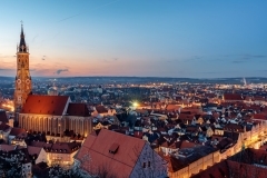 Landshut, Bavaria, Germany, St Martin's cathedral and the gothic Old town on sunset