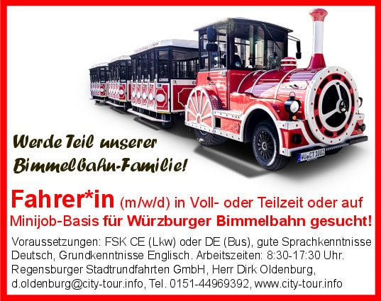 Fahrer/in (m/wd) für Würzburger Bimmelbahn