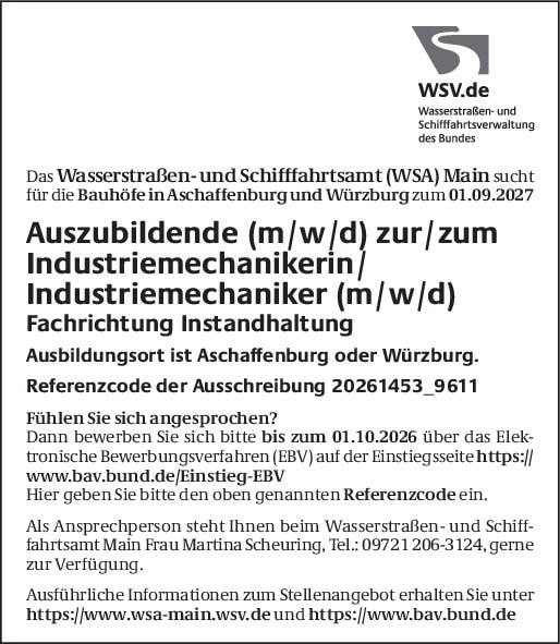 Auszubildende (m/w/d) zur/zum Industriemechanikerin/Industriemechaniker (m/w/d)